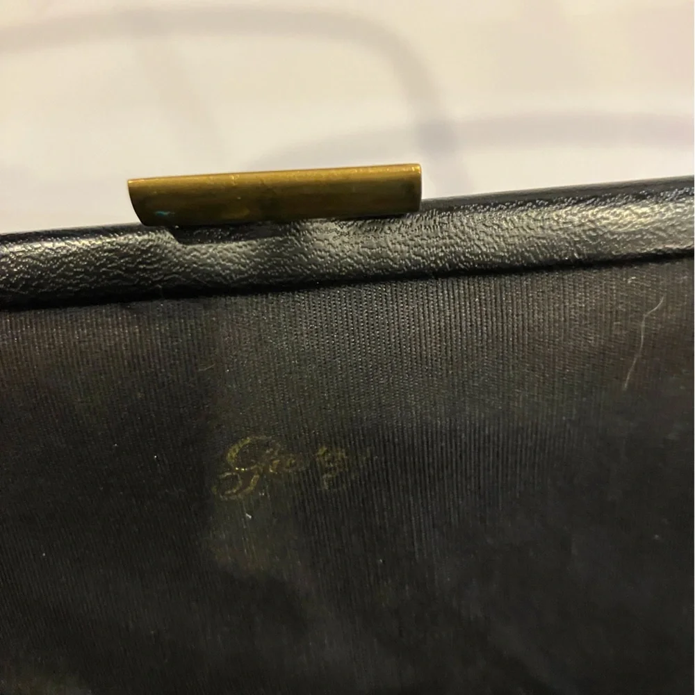 Vintage GARAY Black Evening Bag Unique Metal Handle - Picture 5 of 5